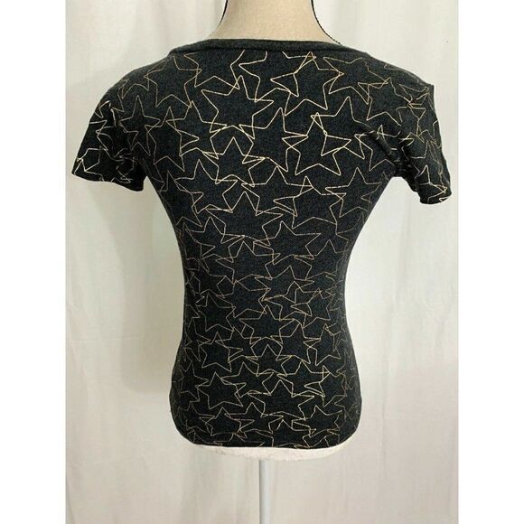 J Crew Womens Gray Metallic Gold Star Print Short Sleeve Top T Shirt Xxs - Picture 4 of 6